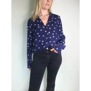 JIGSAW Navy Blue Floral Button Up Blouse US 6